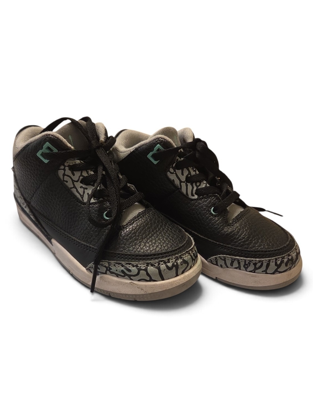Jordan Kids Black Sneakers with Teal Accents and Elephant Print